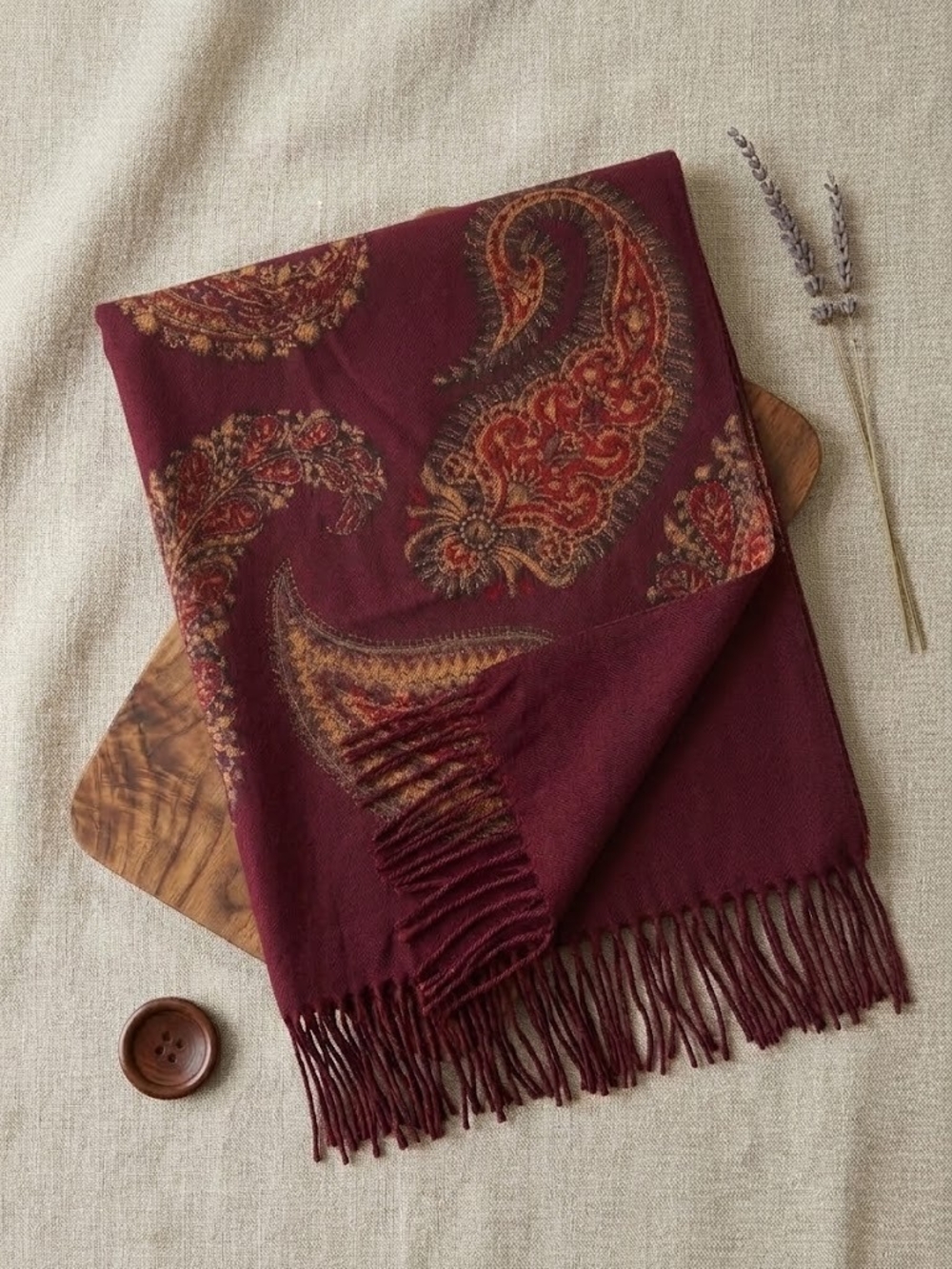 Women's Paisley Cashmere Scarf - Burgundy